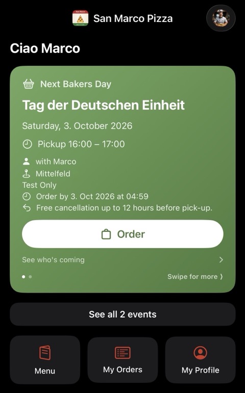 Startbildschirm mit Backtag